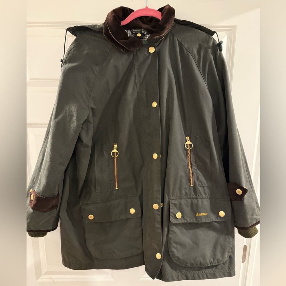 Barbour Beaufort forest green waxed Jacket with Gold Accents